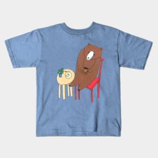 Bear Drinking Tea Kids T-Shirt